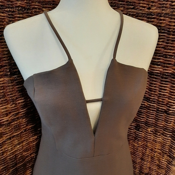 ASTR The Label Size Large Boston Plunge V Neck Bodycon Mini Dress Mushroom Taupe - Picture 3 of 8